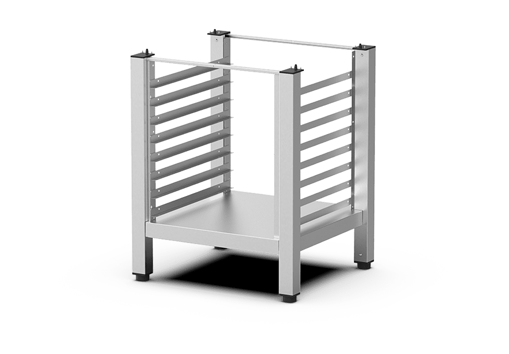 Unox Soporte multifuncional perfecto para almacenar con total seguridad las bandejas y colocar el horno a la altura perfecta para trabajar. XWKRT-08HS-H.