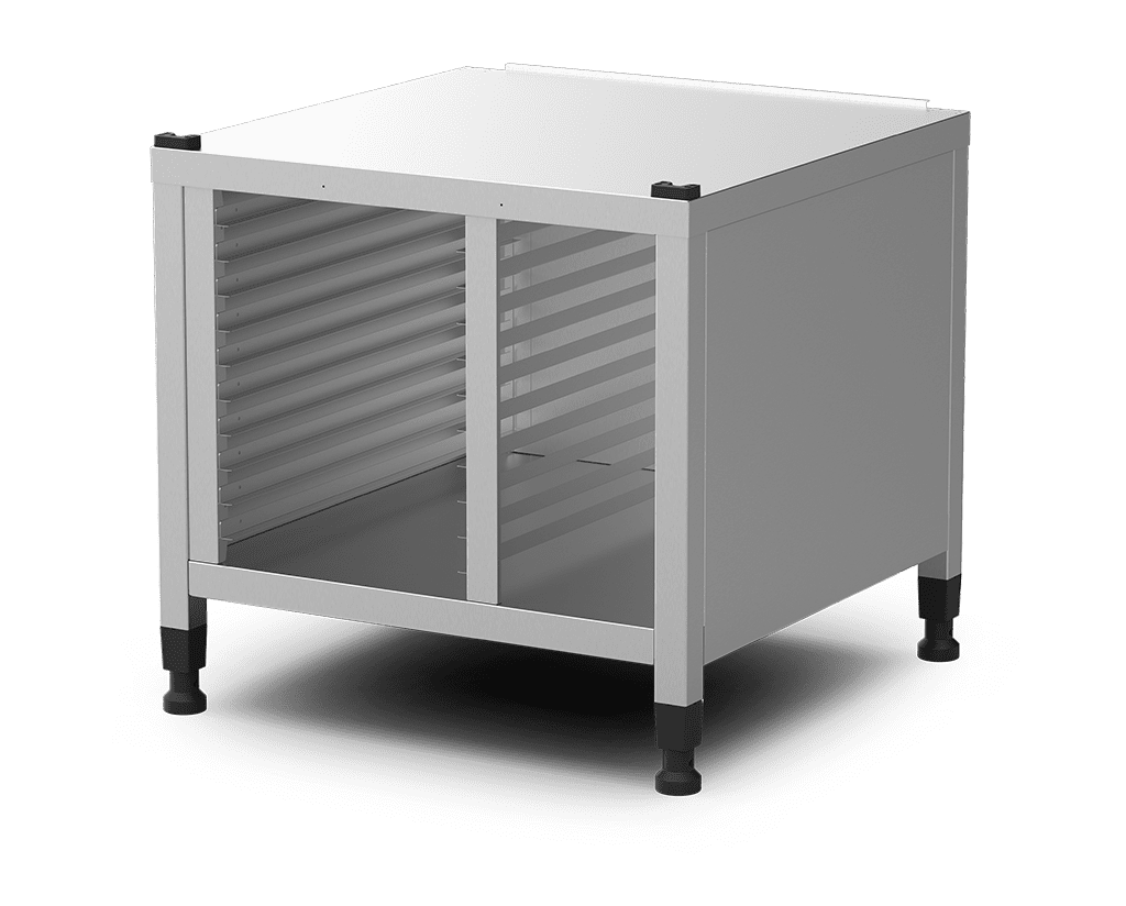 Unox Suporte multifuncional para repor em segurança as bandejas e colocar o forno na altura perfeita para trabalhar. Equipado com coberturas laterais. XWLMA-10EF-U.