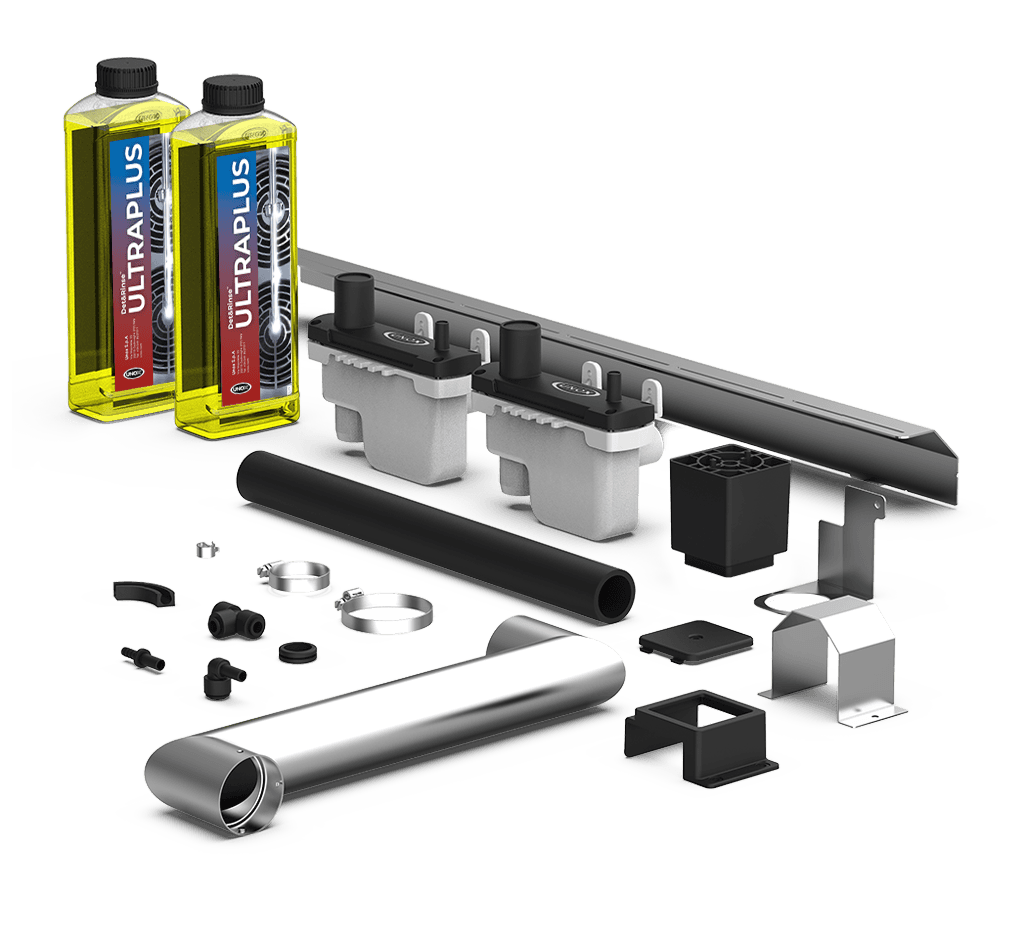 Unox It includes all the necessary parts for the correct installation of two stacked electric ovens and two bottles (1 litre each) of DET&Rinse™ ULTRAPLUS detergent UN 1824, 8, II - ADR, limited quantity. XEAQC-00E2-E-DRU.