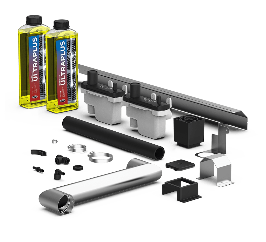 Unox Het omvat alle onderdelen die nodig zijn voor de correcte installatie van twee gestapelde elektrische ovens en twee flessen (elk 1 liter) DET&Rinse™ ULTRAPLUS afwasmiddel UN 1824, 8, II - ADR, beperkte hoeveelheid. XEVQC-0011-E-DRU.