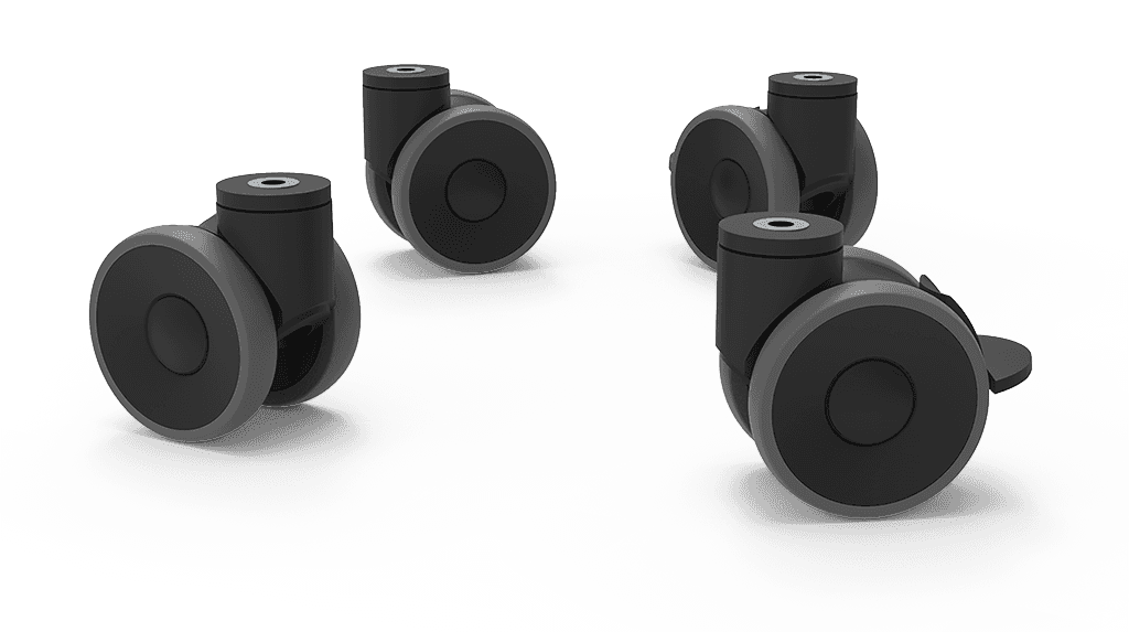 Unox Ze maken het schoonmaken gemakkelijker. De kit bevat 2 wielen met een rem, 2 wielen zonder rem, en wandbevestigingskettingen. XUC012.