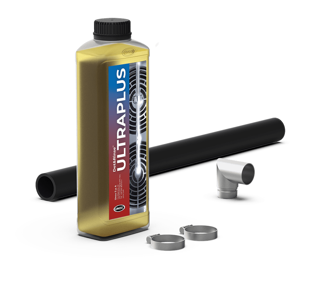 Unox Den innehåller alla nödvändiga delar för korrekt installation av en enda ugn och en flaska DET&Rinse™ ULTRAPLUS kem (1 liter) UN 1824, 8, II - ADR begränsad mängd. XUC199-DRU.