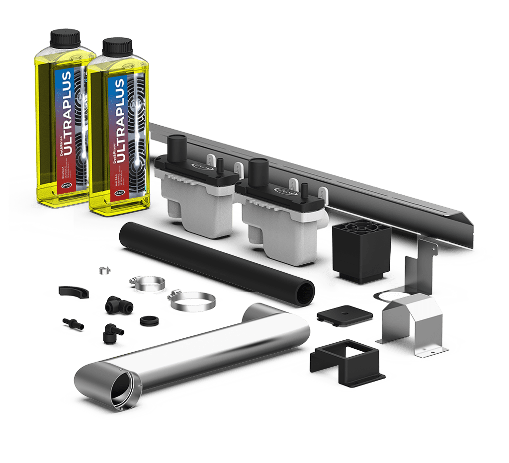 Unox Contient toutes les pièces nécessaires à l’installation correcte et le chevauchement de deux fours électriques et une bouteille de détergent DET&Rinse™ ULTRAPLUS (2 litres) UN 1824, 8, II - ADR quantité limitée. XEVQC-0011-E-DRU.