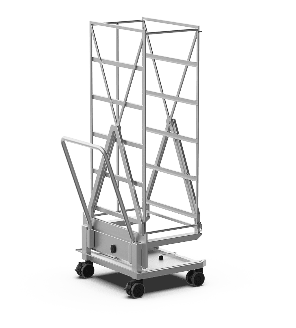 Unox Chariot pour la cuisson et le refroidissement laissé avec des plateaux de système pliant. Structure en acier Aisi 316L. XEBTL-05PN.
