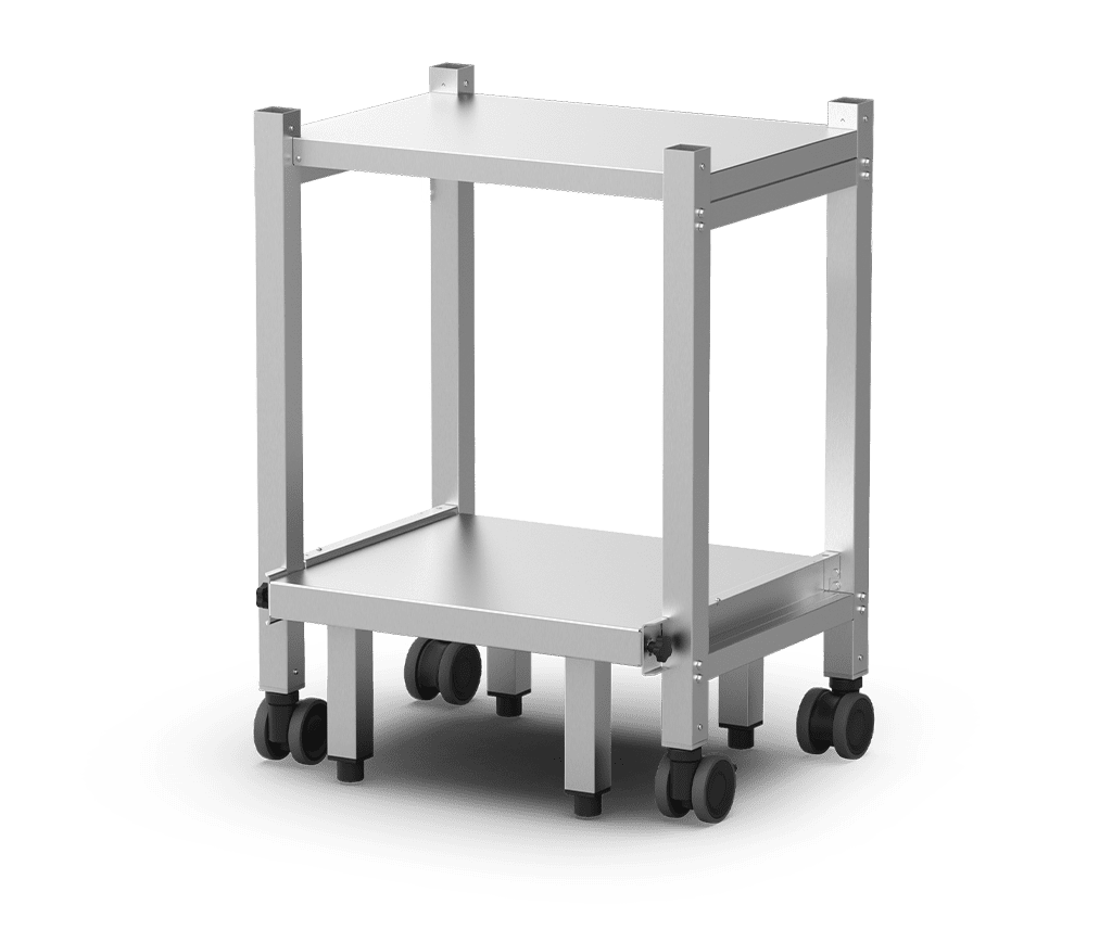 Unox Ultra-high stand for XAVC-0511-* (top) + SPEED.Pro (bottom) oven stations. It is equipped with 4 wheels for easy movement and a reinforced base for securely positioning the SPEED.Pro. XWVRC-0011-UH-C.