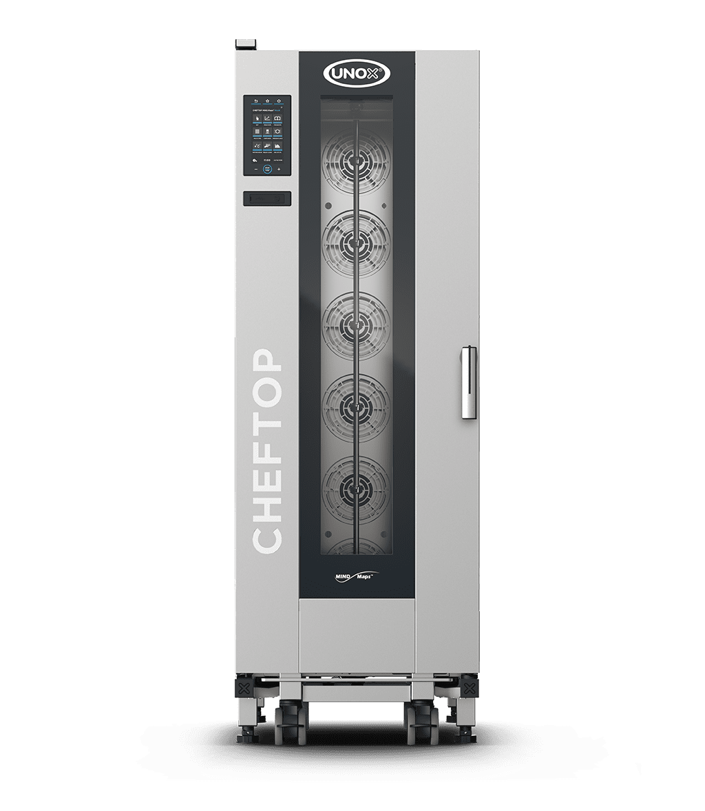 20 bandejas GN 1/1 Render do forno combinado profissional com trolley UNOX CHEFTOP MIND.Maps™ BIG PLUS XECL-2013-YPRS.