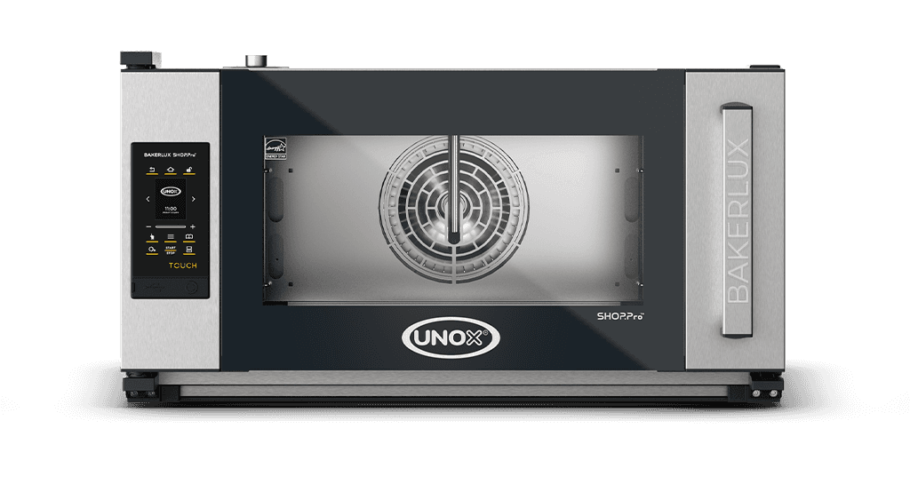 3 Bleche 600x400 Render des kommerziellen UNOX BAKERLUX SHOP.Pro™ TOUCH Konvektomaten mit Luftfeuchtigkeitszugabe XEFR-03EU-ETRV.