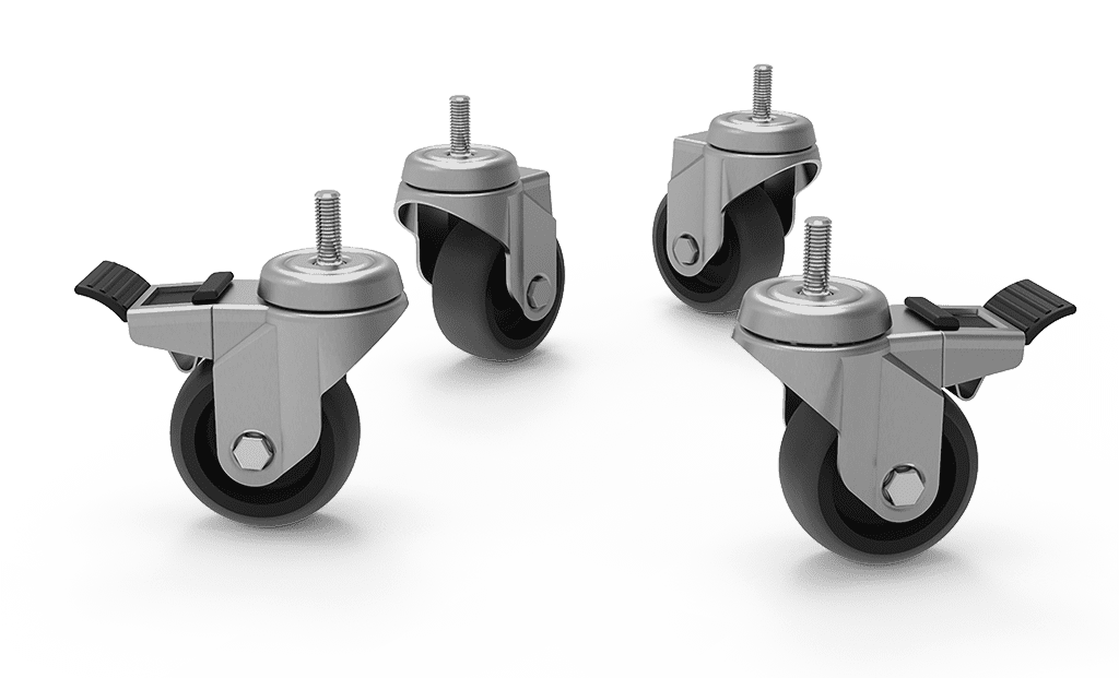 Unox Sie erleichtern die Reinigung. Das Set enthält 2 Räder mit Bremse, 2 Räder ohne Bremse und Ketten für die Wandmontage. XUC010.