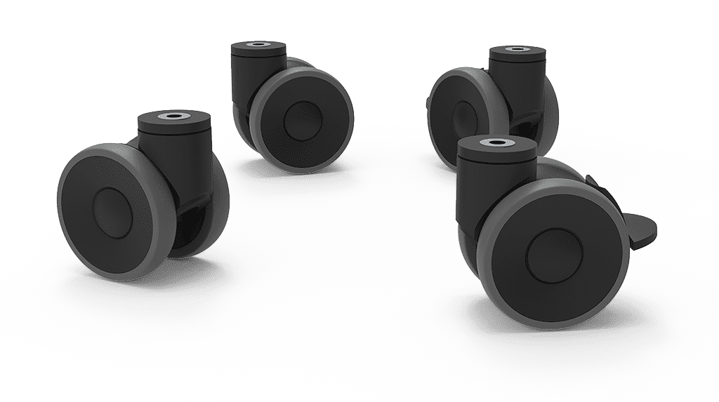 Unox Sie erleichtern die Reinigung. Das Set enthält 2 Räder mit Bremse, 2 Räder ohne Bremse und Ketten für die Wandmontage. Die Räder sind auf einem Ständer zu montieren. XUC012.